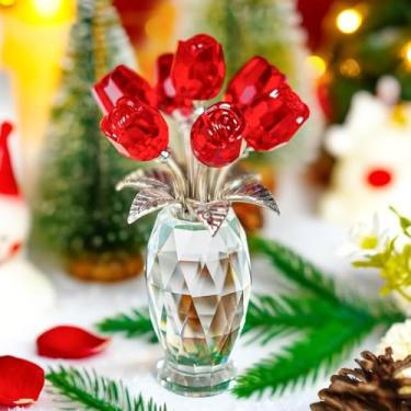 Imagem de H&D HYALINE & DORA Estatueta de flor rosa de cristal, enfeite de buquê de flores de vidro, presente de flor de rosa de vidro para o Dia das Mães, Dia dos Namorados, Natal e casamento