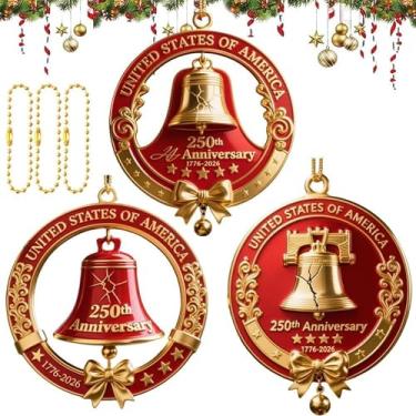 Imagem de Enfeite de sino de 250º aniversário dos Estados Unidos, enfeite de sino de acrílico 250º aniversário de acrílico de Natal muito transparente para árvore de Natal ou jardim, colecionadores e