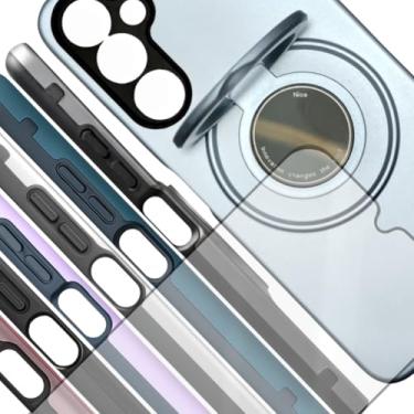 Imagem de Capa Galaxy A25 5G Capinha Celular Anti-Choque Anel Segurança Apoio 360° Case Smartphone Magnética Proteção Reforçada Interior Aveludado + Película 3D (Prata)