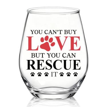 Imagem de XQLZY You Can'T Buy Love But You Can Rescue It Taça de vinho sem haste, presentes engraçados de taça de vinho de resgate de animais para amantes de cães e gatos, presentes de Natal de aniversário de