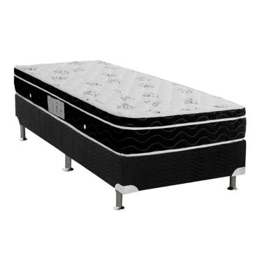 Imagem de Cama Box Solteiro: Colchão Molas Ortobom Nanolastic Physical Spring + Base Crc Suede Black(88x188)