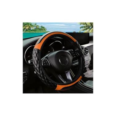 Imagem de Couslcd Capa de volante de carro, 36,8-38 cm de couro antiderrapante, design confortável de segurança, acessórios de volantes automáticos universais para carros, caminhões, SUV (laranja)