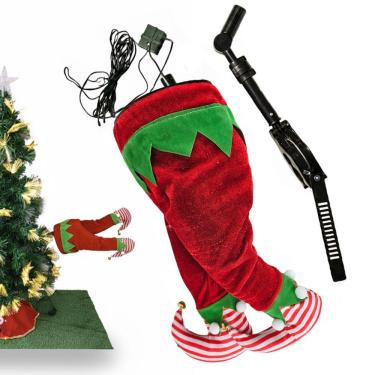 Imagem de Pernas Duende Natal Arvore Natalina Elfo Movimento Flexivel Chuta Decoraçao Animada Janela Porta Loja Vitrine Cenario