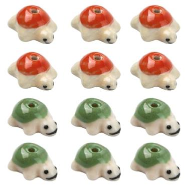 Imagem de UR URLIFEHALL 12 peças, 2 cores, contas de tartaruga de porcelana, feitas à mão, tartaruga, oceano, animal, espaçador, para pulseira, colar, brincos, fabricação de joias