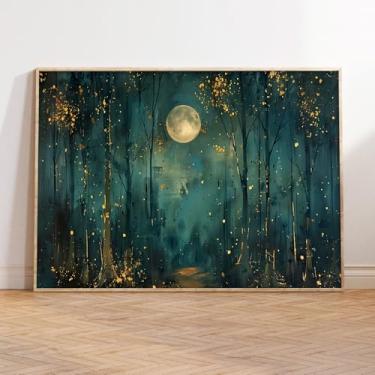 Imagem de Arte de parede em tela de floresta escura, imagem vintage lua, academia, arte, lua, paisagem, pôster, abstrata, árvore, arte de parede, pintura noturna, vintage, paisagem noturna, imagem de árvore