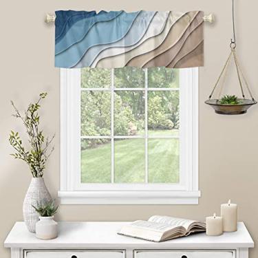 Imagem de Cortina de cozinha azul marrom moderna geométrica para janela ombré azul abstrato haste bolso sanefa cozinha tratamento de janela para quarto sala de estar 137 x 45 cm