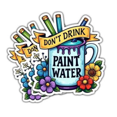 Imagem de 3 adesivos de tinta Don't Drink Paint, adesivos de pintor, presente para amantes de arte, acessórios para artistas, decalque de pincéis, adesivo de vinil cortado em molde de 7,6 cm para garrafas de