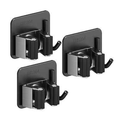 Imagem de IVICOO Suporte de parede para vassoura, suporte de parede para esfregão e vassoura, organizador de ferramentas de jardim, aço inoxidável 304 (preto)