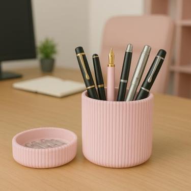 Imagem de Porta Canetas Lápis Organizador de mesa escritório(KIT Caneta/Clipes Rosa Bebe)
