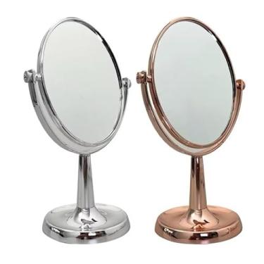 Imagem de Espelho de Mesa Dupla Face 2X Aumento com Estrutura Cromada – Compacto e Elegante para Maquiagem e Cuidados Pessoais (Prata 13cm,Oval em pé)