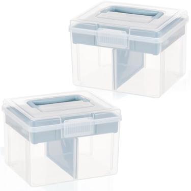 Imagem de Caixa de armazenamento divisória de plástico de 3 camadas, caixa de armazenamento portátil transparente com bandeja removível, caixa de costura multiuso para medicamentos, ferramentas, costura (azul P