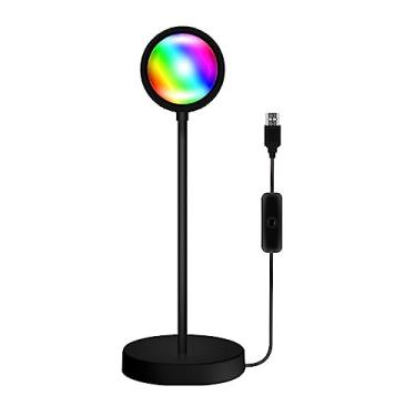 Imagem de Lâmpada RGB Sunset Atmospheres Luz de projeção de pôr do sol ajustável em 360 ° USB Luz noturna de LEDs românticos com controle remoto para selfie/sala de estar/decoração de quarto de festa