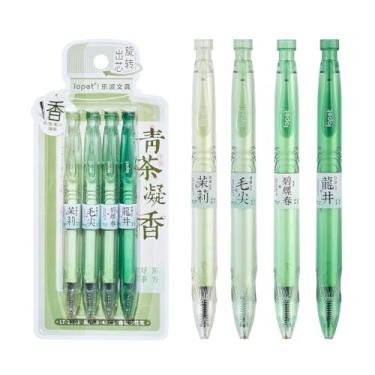Imagem de lopet 4 canetas de tinta de gel de chá verde, secagem rápida, suave, escrita de 0,5 mm, refil perfumado de tinta preta, ponta ST, estudantes, escola, escritório, anotações, artigos de papelaria para