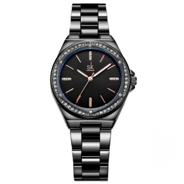 Imagem de Relógio De Quartzo Feminino Minimalista Com Strass Movimento De Quartzo Preto