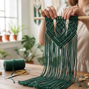 Imagem de Cordão de macramê 3 mm x 100 jardas corda de algodão colorido para pendurar na parede, decoração de casa, cabides de plantas (verde escuro)