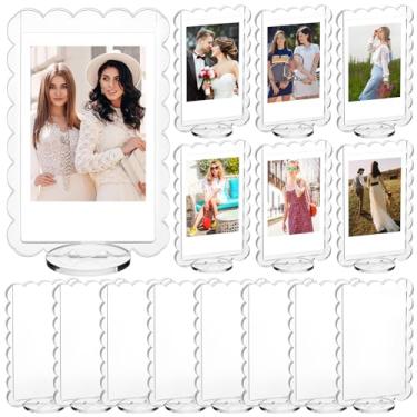 Imagem de Marspark 15 porta-retratos de acrílico de 5 x 7,6 cm com base para exibição de fotos de acrílico, mini porta-retratos de mesa dupla face, verticalmente para mini enfeites de filme (transparente, renda
