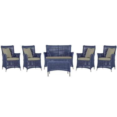 Imagem de Jogo Sofá 4 Poltronas E Mesa Igapó Fendi E8 Trama Original Azul