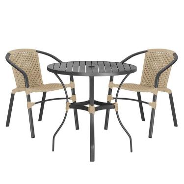 Imagem de 02 Cadeiras Floripa E Mesa Roma 100cm Preta Trama Original Rami