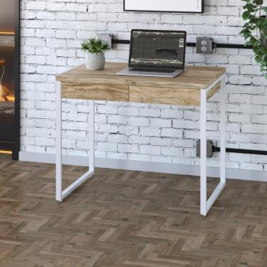 Imagem de Mesa Office 90x60x75cm C/02 Gavetas Kuadra Carvalho - Est.branca