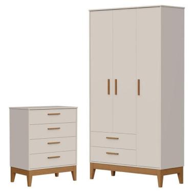 Imagem de Guarda Roupa Infantil Flip 3 Portas Com Cômoda Gaveteiro Infantil Flip Areia Acetinado - Reller