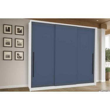 Imagem de Guarda Roupa 3 Portas De Correr E 4 Gavetas Valência Branco/azul - Politorno