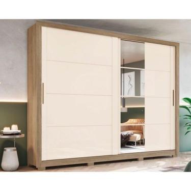 Imagem de Guarda Roupa 4 Portas 2 Portas De Correr (1 C- Espelho) E 4 Gavetas C- Pés Palace Rústico-off White - Henn