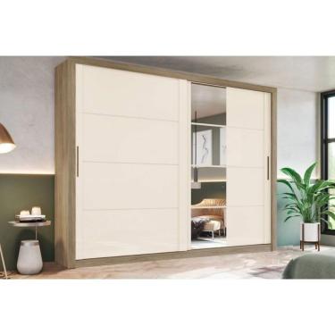 Imagem de Guarda Roupa 2 Portas De Correr (1 C- Espelho) E 4 Gavetas Palace Rústico-off White - Henn