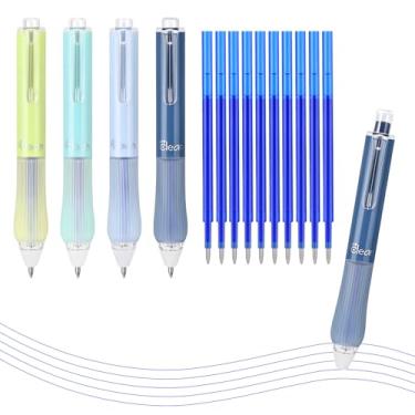 Imagem de Temiary 4 canetas de gel apagáveis retráteis e 10 recargas, caneta de tinta de secagem rápida com borracha, escrita suave de ponta fina de 0,5 mm para material de escritório de volta às aulas (tinta