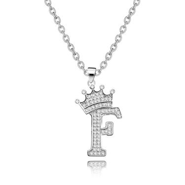 Imagem de Colar com pingente de alfabeto de prata, letra A-Z com design de coroa, fofo, nome personalizado, joia estilo hip hop, zircônia cúbica brilhante, presente com inicial grande para homens e mulheres