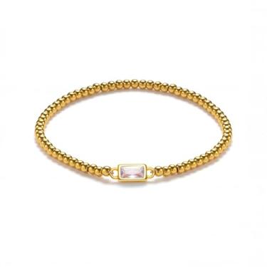 Imagem de Pulseira feminina com pedra do mês de nascimento em ouro 18 K, moderna, moderna, não mancha, banhada a ouro 18 K, pulseiras de zircônia cúbica, presente de aniversário, Natal, Dia dos Namorados, joia