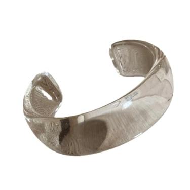 Imagem de KIFEDSLJ Pulseira aberta de resina acrílica colorida, geométrica, grossa, fina, larga para mulheres, joias de férias, diameter:8cm, Resina, Sem pedra