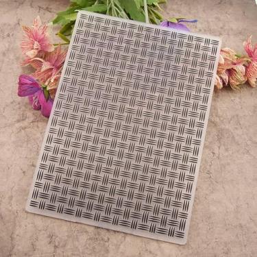 Imagem de Pasta de gravação de plástico com padrão de fundo de tecelagem vintage, impressão texturizada 3D, cesta, fundo de tecelagem, modelo de pasta em relevo para fazer cartões, scrapbook, papel, artesanato