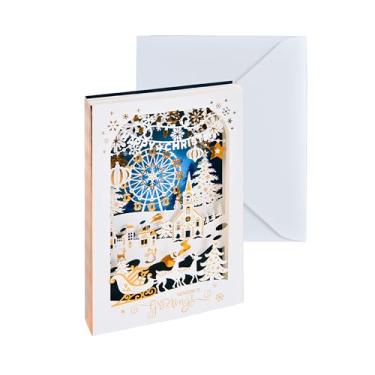 Imagem de FIAMR Cartão de felicitações de Natal pop-up 3D com folha dourada e envelope - Arte de papel retrô para Natal, aniversário, decoração de férias (presente elegante)