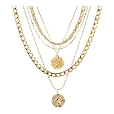 Imagem de BOOZIQ Colares dourados grossos para mulheres, várias camadas, punk, ouro, declaração, colar hip hop, retrato cubano, corrente de elos dos anos 90, acessórios de roupa, Large, Metal, Sem Pedra