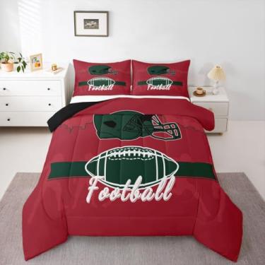 Imagem de Jogo de cama de futebol americano, capacete de rúgbi, tamanho king, futebol, cidade, esportes, bola de jogo, para decoração de quarto de meninos, adolescentes, homens, decoração de quarto, verde