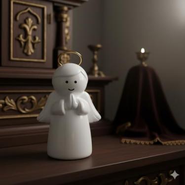 Imagem de Anjo Laqueado Auréola Dourada Grande Decoração Altar Presépio Oratório