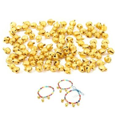 Imagem de Sinos pequenos a granel para artesanato: 200 peças de 1/4 polegada ouro prata vermelho verde sinos de metal com furos para fazer joias faça você mesmo colar pulseira chaveiro (6 mm, 200 peças douradas