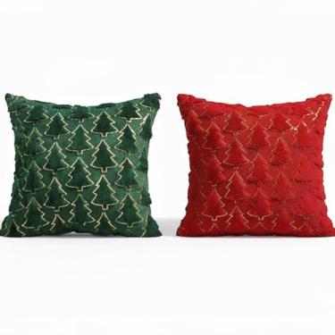 Imagem de BREASOME Conjunto de 2 capas de almofada de Natal com árvore verde vermelha, festivais de inverno, decoração de casa, 45,7 x 45,7 cm, capas de almofada macias para sofá-cama e varanda