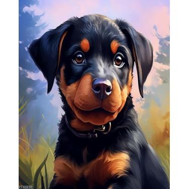 Imagem de XTXGERL Kit de pintura em tela DIY Paint by Numbers for Adults Dog Animal Rottweiler Kit de pintura por número, 40 x 50 cm, sem moldura