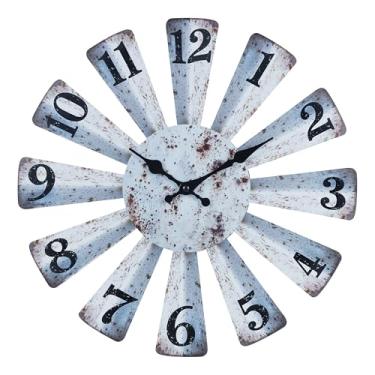 Imagem de Horizent Relógios de parede envelhecidos com moinho de vento grande de 40,6 cm, moinho de vento rústico, decoração de parede para casa de fazenda, sala de estar, escritório, cozinha
