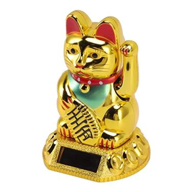 Imagem de SPYMINNPOO Decoração Chinesa de Gato da Sorte, Estatueta de Braço Oscilante Movida a Energia Solar, Amuleto de Boa Sorte para Casa, Escritório e Loja (Dourado)