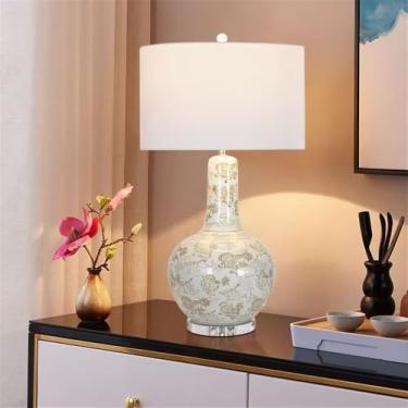 Imagem de Luminária de mesa contemporânea de cerâmica, estilo americano, luxuosa, com LED, para sala de estar, quarto, escritório, casa de campo, hotel ou mesa de cabeceira (Estilo 185B)