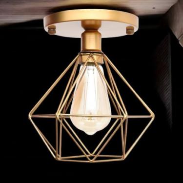 Imagem de Lustre Industrial Plafon Diamante, Aramado Retrô, Estilo Geométrico, Iluminação de Teto e Parede (Dourado)