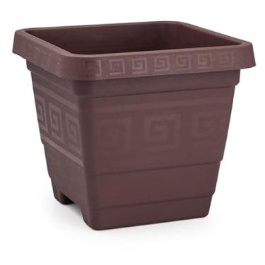 Imagem de Kit 4 Vasos Quadrados 18L Grandes para Horta, Jardim, Flores, Plantas e Ervas – Plástico Reforçadocom Furos de Drenagem - Ideal para Cultivo Urbano(Café)