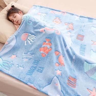 Imagem de Athaelay Cobertor que brilha no escuro para crianças, meninas, meninos, presente para aniversário, Natal, Dia das Bruxas (mundo do mar, 101,6 cm x 152,4 cm)