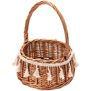 Imagem de Cocoarm Cesta de Flores de Vime Tecido, Cesta de Cesto de Feminina de Fábrica de Palha para Segurar Pétalas Presentes de Doces Com Cor Marrom (S)