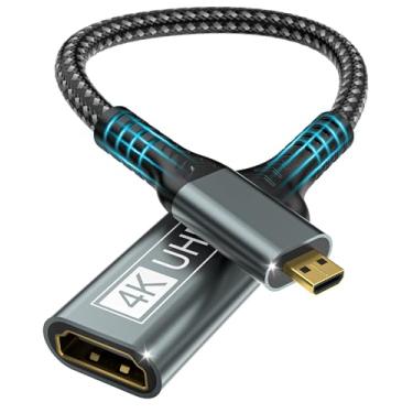 Imagem de BRV Explorer Adaptador Micro HDMI para HDMI, 4K@60Hz 1440P@144Hz tipo D cabo fêmea, 3D ARC HEC HDCP compatível com laptop, HDTV, monitor, Raspberry Pi 5/4/400/Pico, Hero 7/6/5, câmera, PS4/5