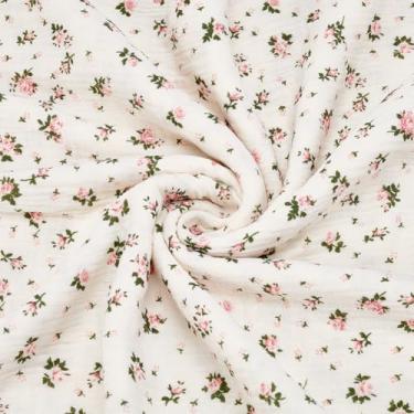 Imagem de PLIGREAT Tecido de algodão floral estampado de 2,1 metros de largura, tecido decorativo de flores de rosas pequenas para artesanato faça você mesmo, conjuntos de roupa de cama, corredor de mesa
