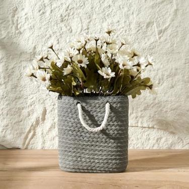 Imagem de Vaseking Vaso elegante pequeno, vaso de cerâmica minimalista moderno de 16,8 cm com corda para pendurar, sacola criativa para decoração de casa, sala de estar, casamento, decoração de estante, cinza