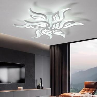 Imagem de Luminária de teto LED moderna em formato criativo de flor para sala de estar, lâmpada econômica para quarto, luz de teto dimerizável 3000K-6500K com controle remoto para escritório e sala de